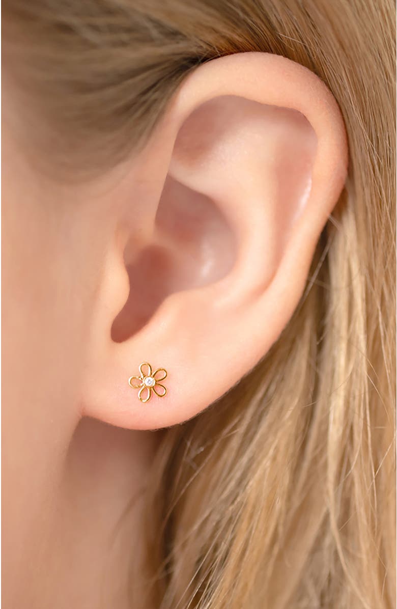 In Season Jewelry 14k Clear Cubic Zirconia Flower Earrings, Alternate, color, Gold