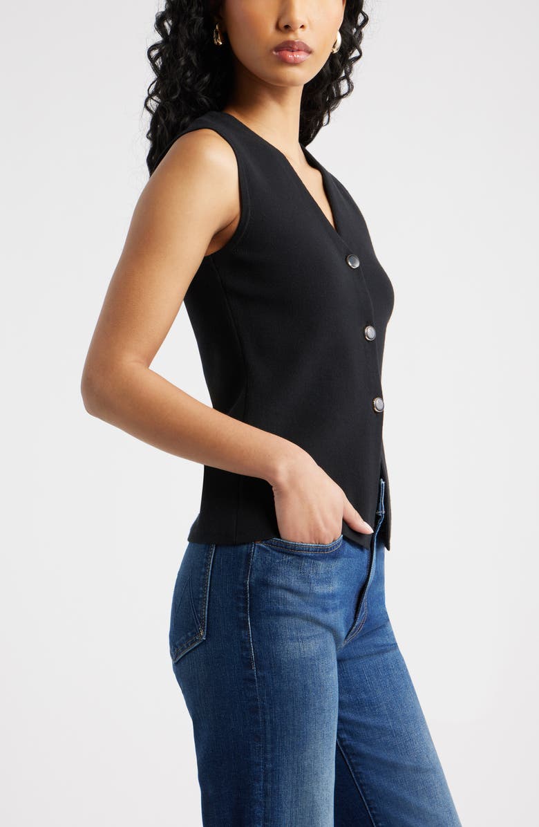 Open Edit Cutaway Button-Up Sweater Vest, Alternate, color, Black