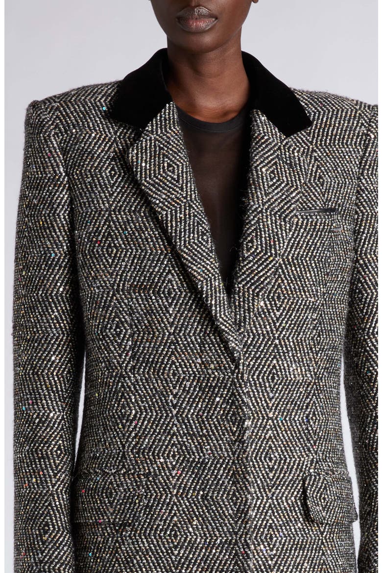 Sequin Tweed Boyfriend Coat, Alternate, color, BLACK MULTI