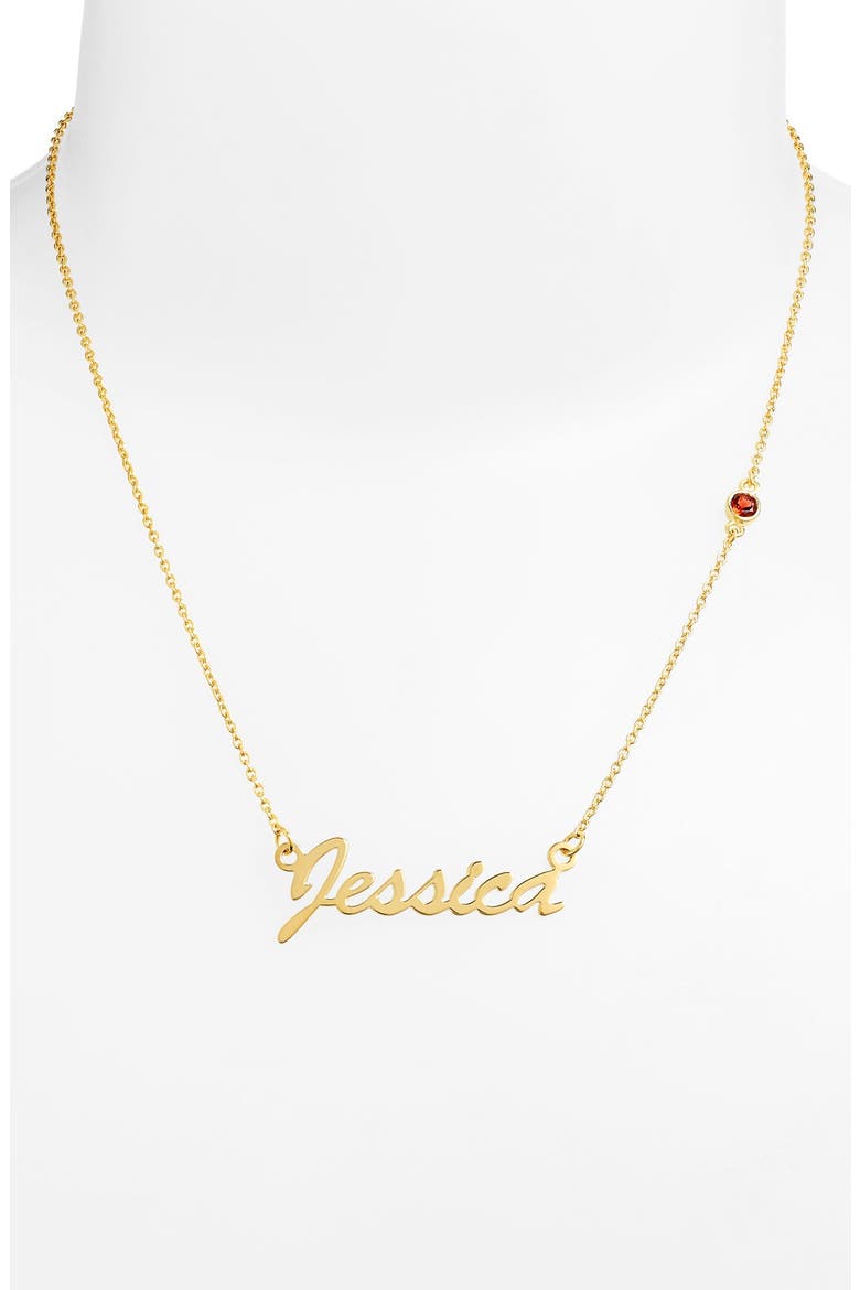 Argento Vivo Birthstone & Personalized Nameplate Pendant Necklace, Main, color, JANUARY GARNET