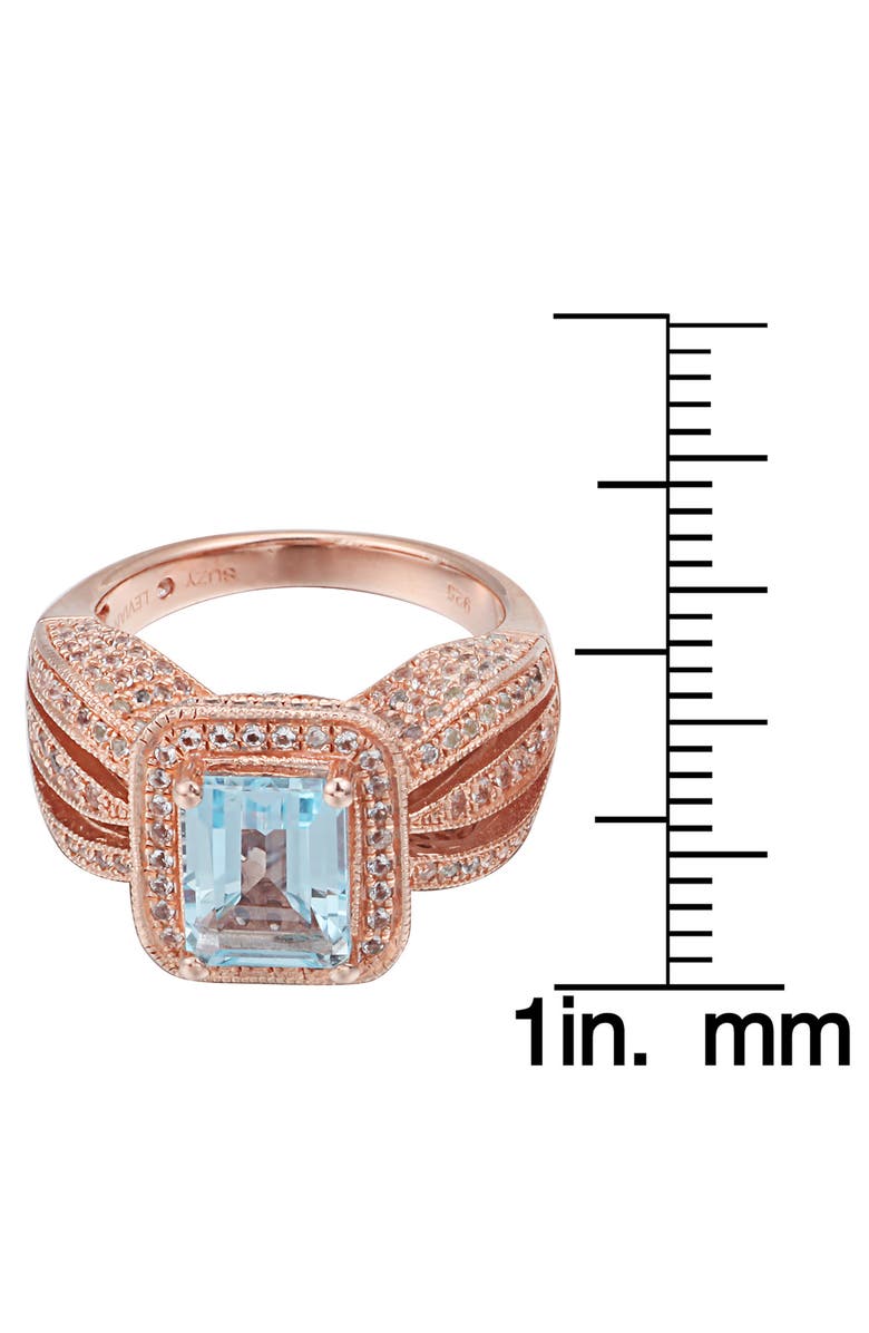SUZY LEVIAN 14K Rose Gold Plated Sterling Silver Emerald Cut Blue Topaz Ring, Alternate, color, Rose Gold/ Blue