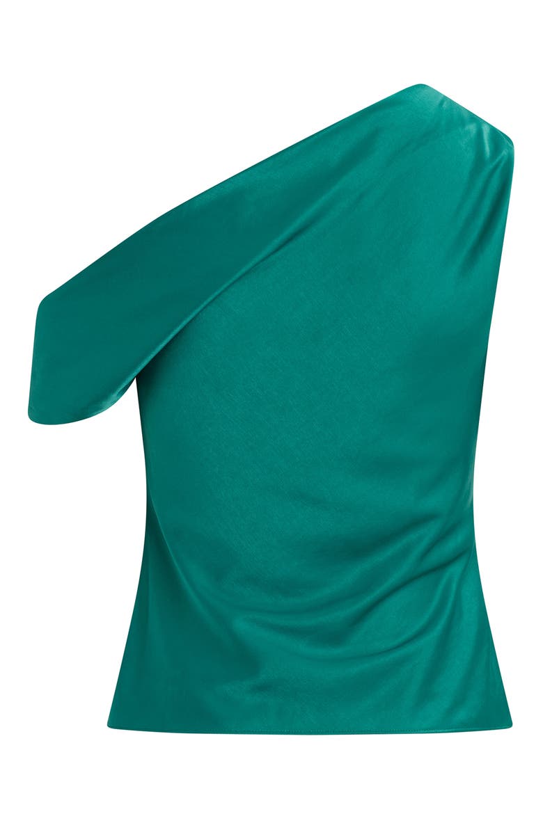 The Side Note One-Shoulder Satin Top, Alternate, color, EMERALD
