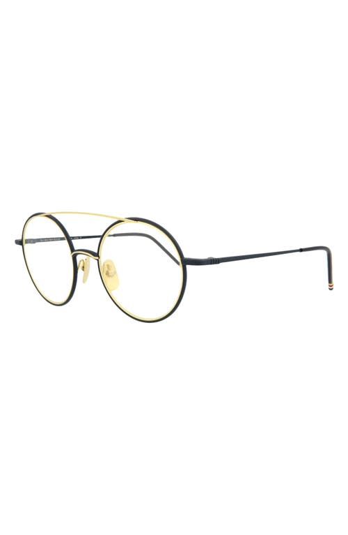 Thom Browne 50mm Round Optical Frames In Matte Navy Gold