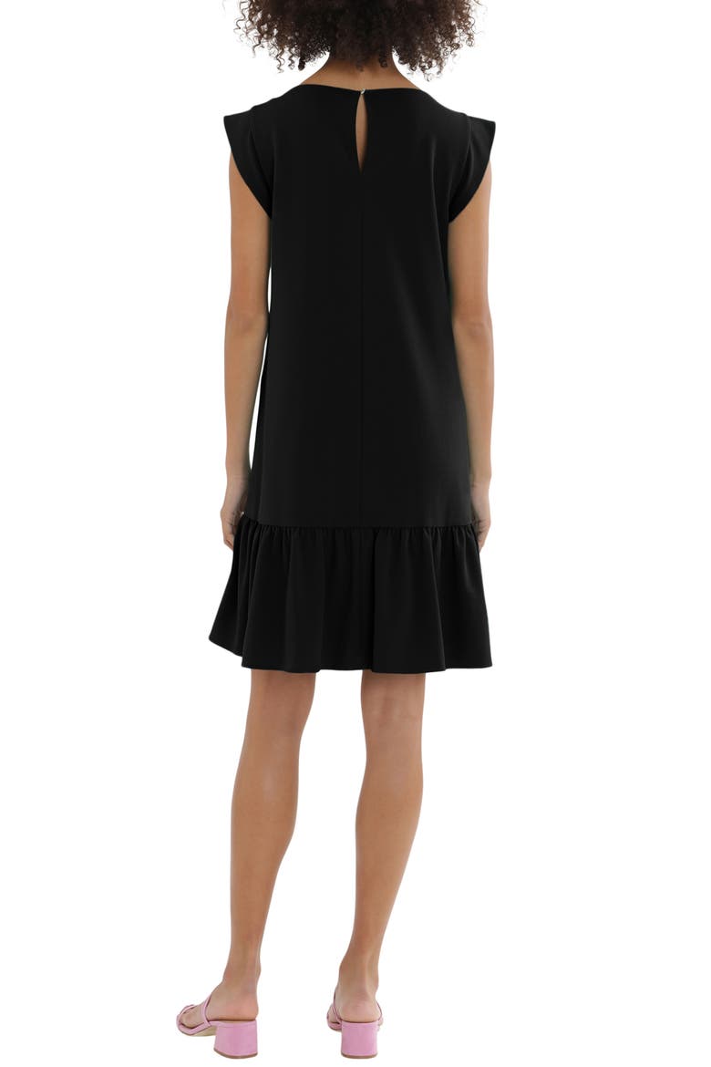 Boatneck Cap Sleeve Ruffle Hem Crepe Shift Dress, Alternate, color, BLACK