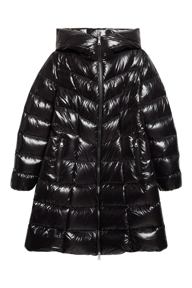Marusse Long Lacquered Nylon Down Coat, Main, color, BLACK