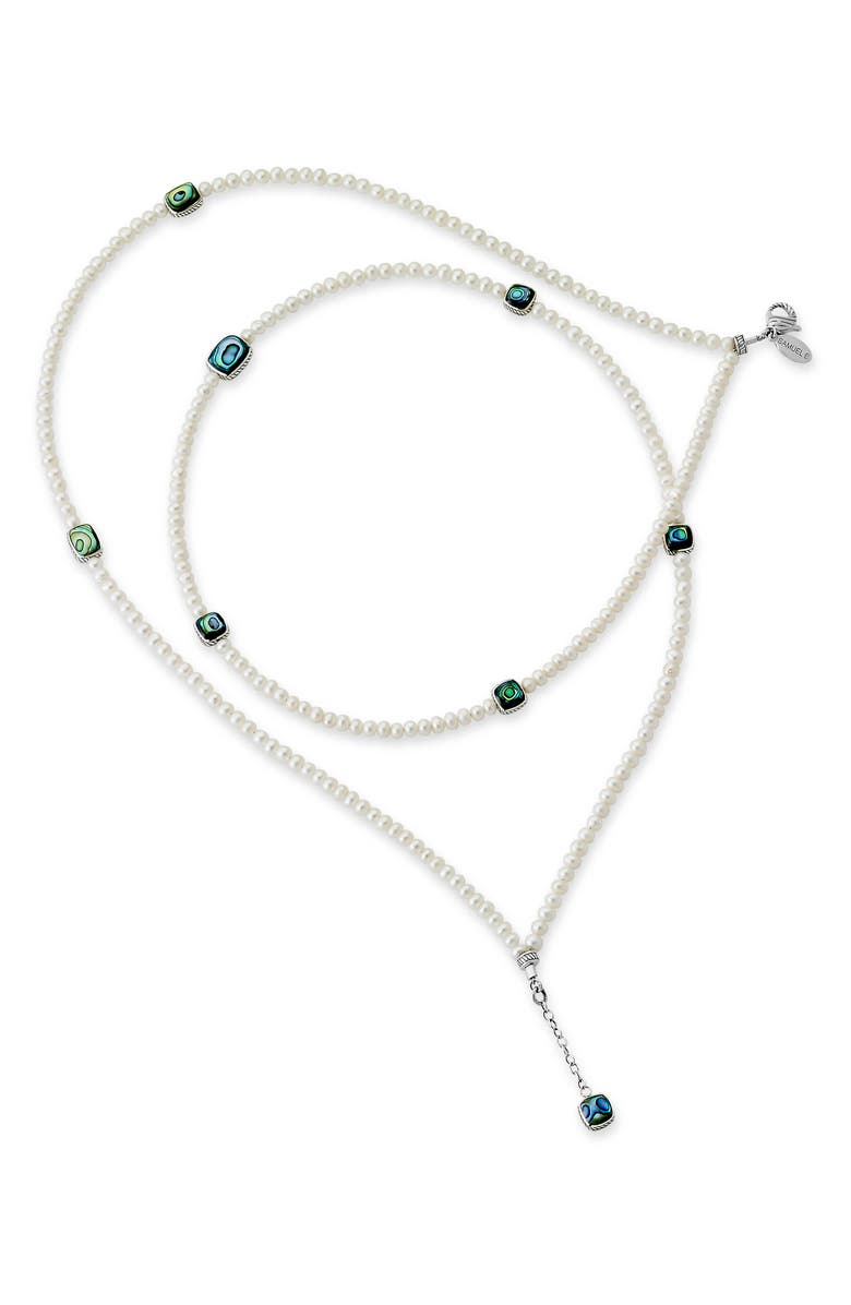 SAMUEL B. Freshwater Pearl & Abalone Bead Necklace, Main, color, White