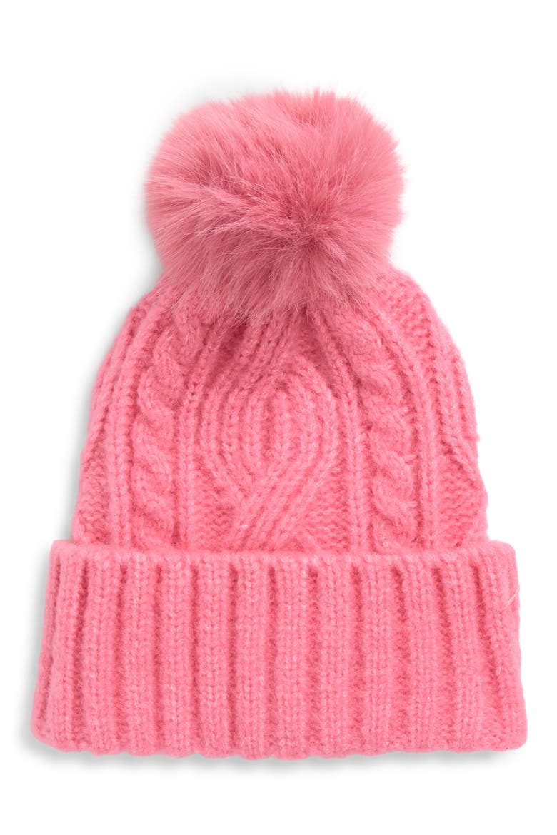 Cable Stitch Pom Beanie, Main, color, BUBBLEGUM PINK