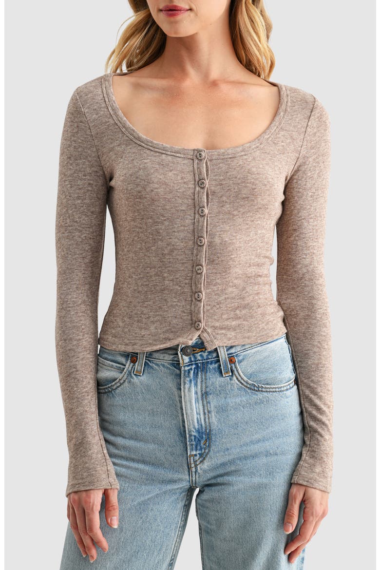 Long Sleeve Button Front Knit Top, Main, color, TOFFEE