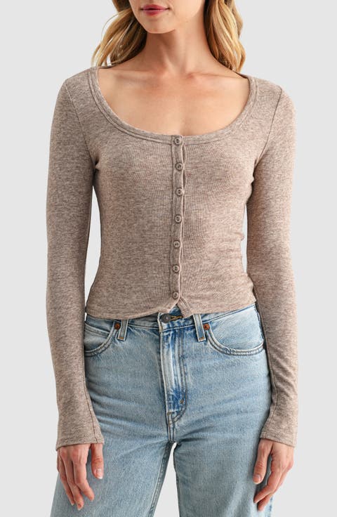 Long Sleeve Button Front Knit Top