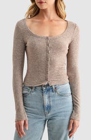 Lush Long Sleeve Button Front Knit Top