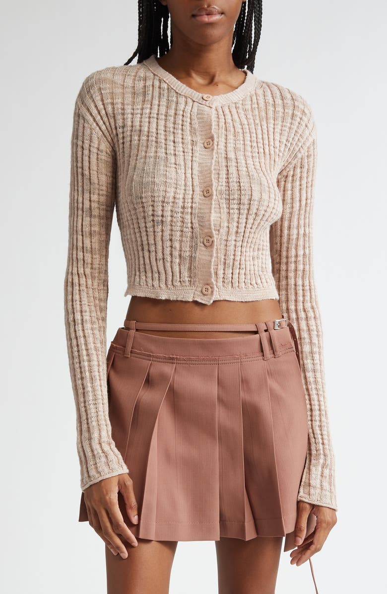 Acne Studios Kiko Rib Linen Blend Cardigan, Main, color, Dusty Pink