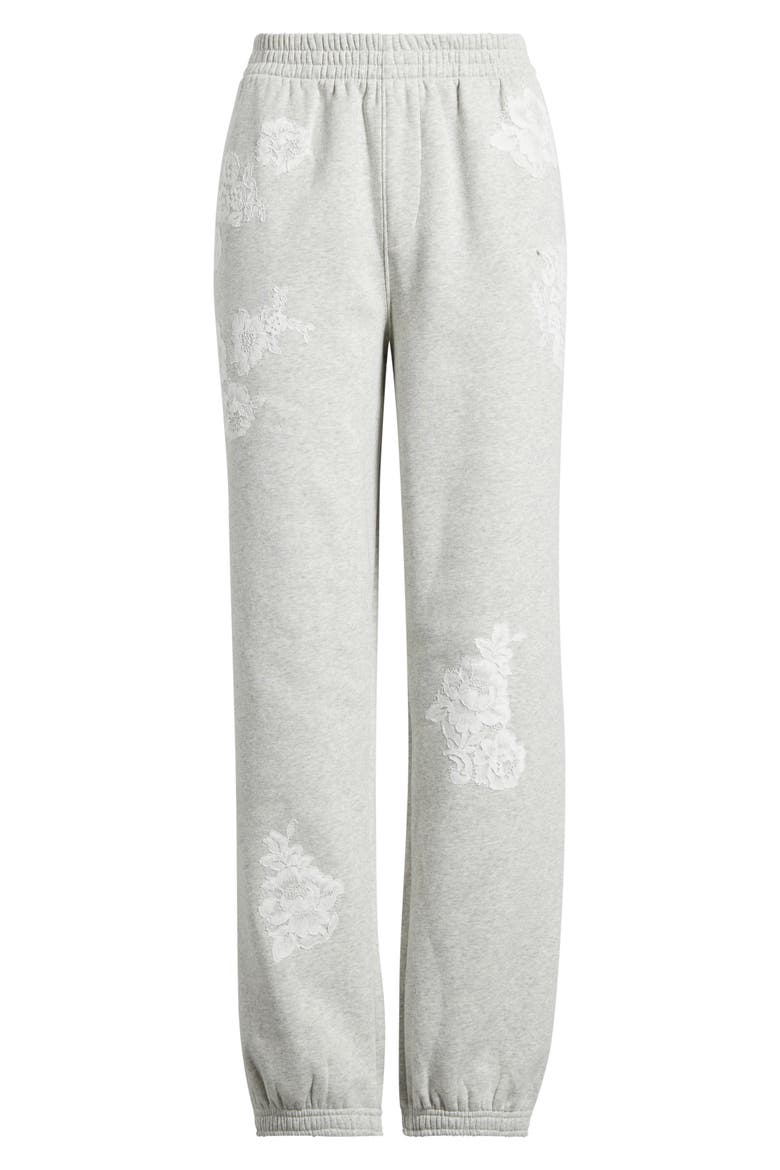 Lilia Lace Appliqué Sweatpants, Alternate, color, SILVER FOG HEATHER