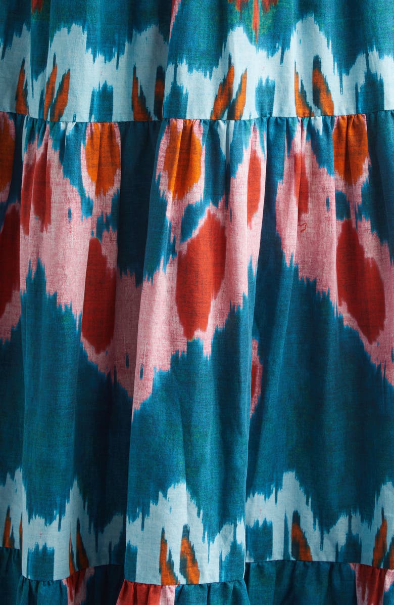 Erdem Ikat Print Tiered Cotton Sateen Midi Shirtdress, Alternate, color, Ikat Azure Blue