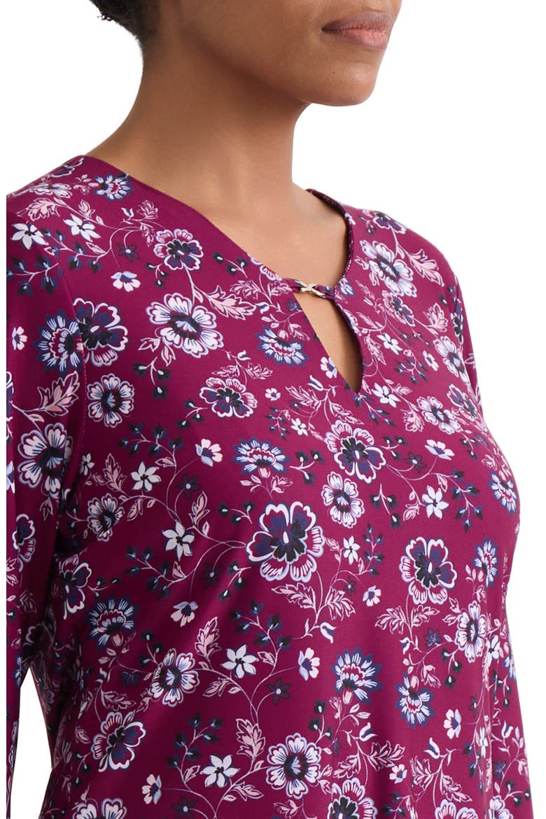 V-Neck Top with Trim, Alternate, color, BERRY RED MULTI