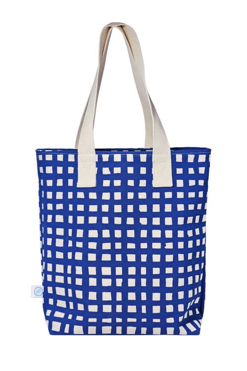 Dance Happy Grid Carry All Tote Bag In Navy