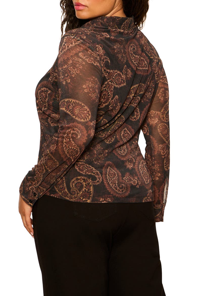 Fitted Mesh Button-Up Shirt, Alternate, color, COCOA BROWN PAISLEY