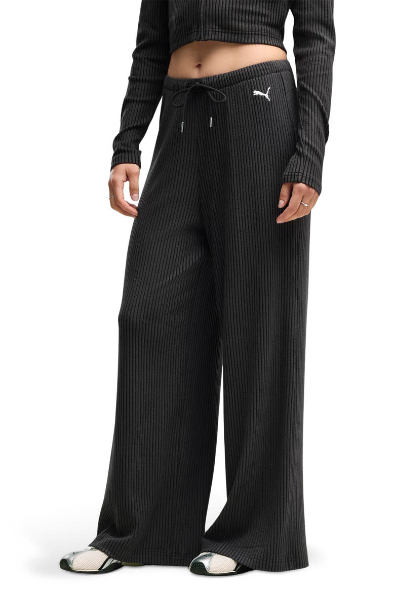 Ribbed Wide Leg Pants, Alternate, color, PUMA BLACK
