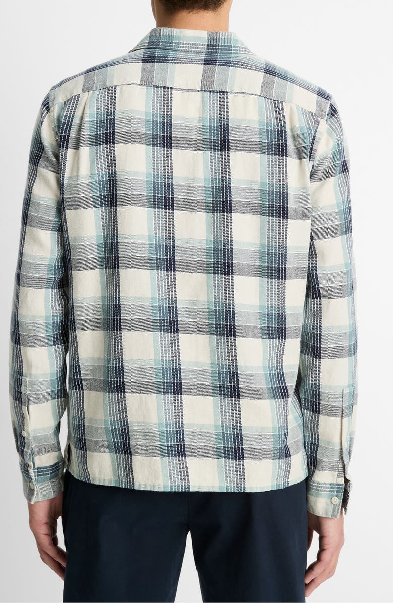 Vince Plaid Long Sleeve Hemp & Cotton Flannel Camp Shirt, Alternate, color, Light Sand/Marlin Teal
