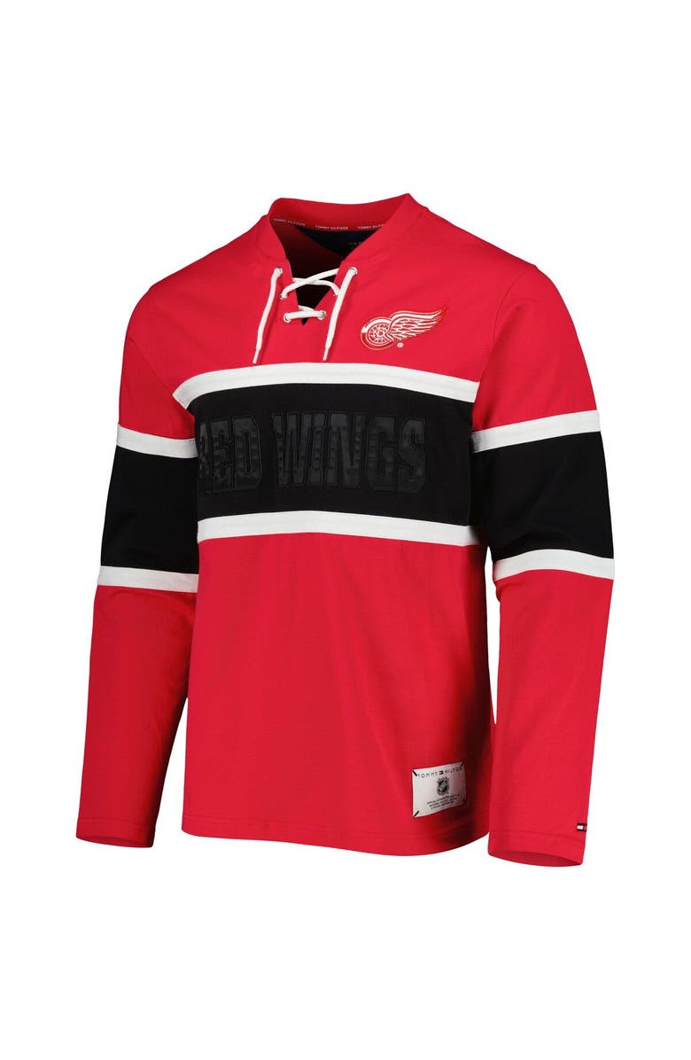 Tommy Hilfiger Men's Tommy Hilfiger Red Detroit Red Wings Walter Lace-Up Long Sleeve Top, Alternate, color, Red