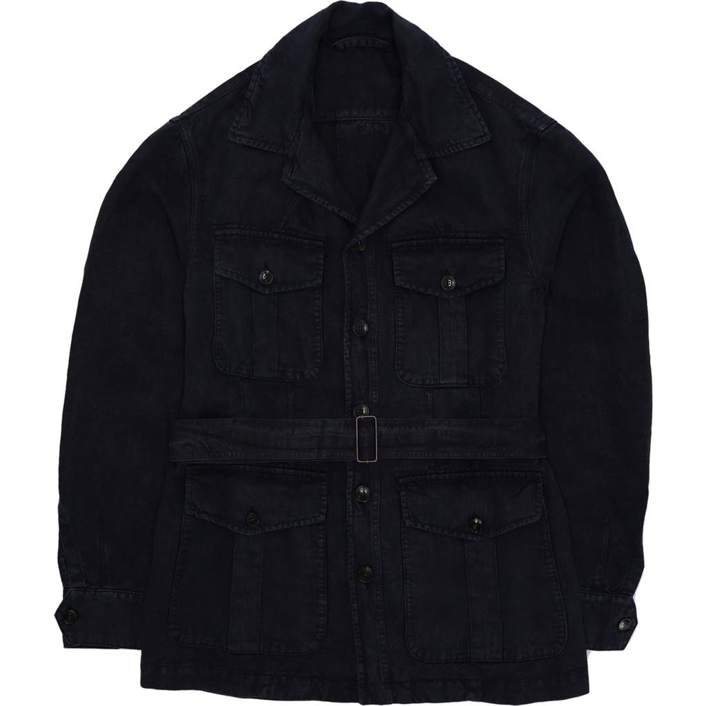 Fortela Clint Linen Sahariana Jacket In Blue