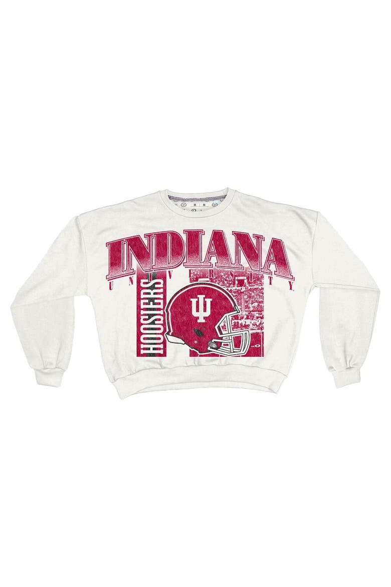 Women's Pressbox White Indiana Hoosiers Oversized Janice Retro Waist-Length Sweatshirt, Alternate, color, White