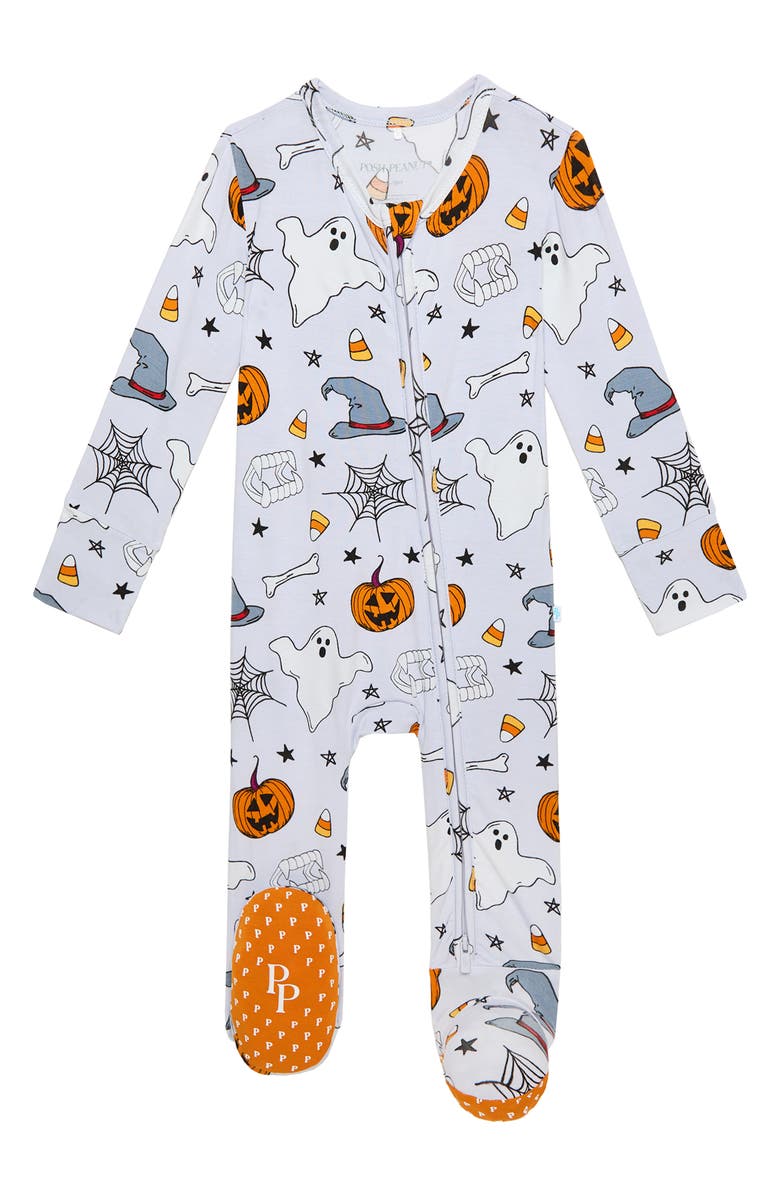 Posh Peanut Fitted Zip Footie, Main, color, Grey