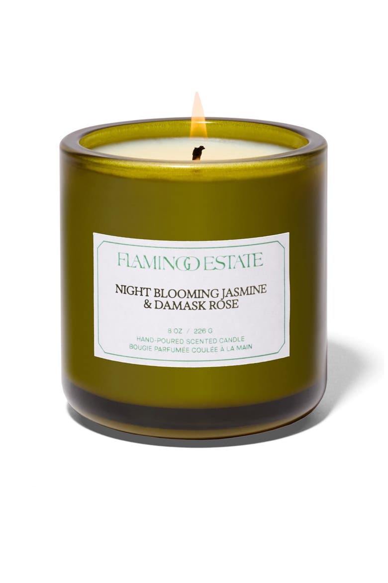 Night Blooming Jasmine & Damask Rose Candle, Main, color, GREEN