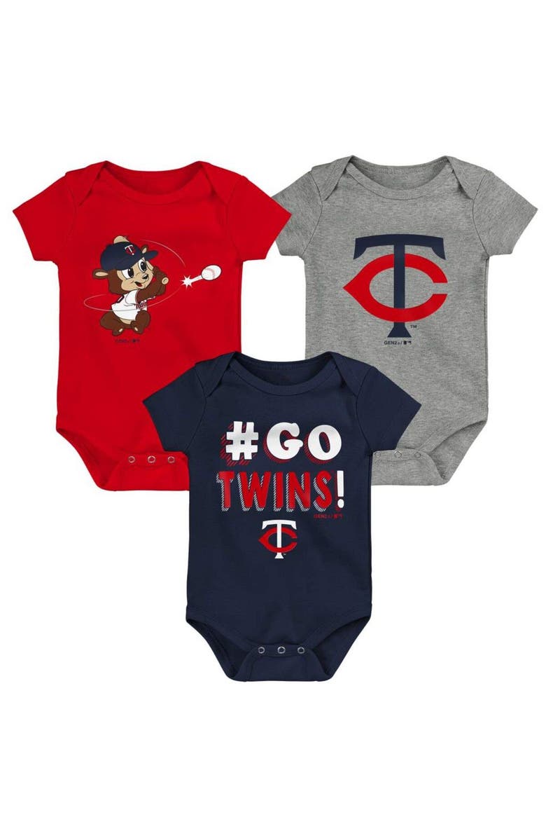 Outerstuff Newborn & Infant Navy/Red/Gray Minnesota Twins Born To Win 3-Pack Bodysuit Set, Alternate, color, 
