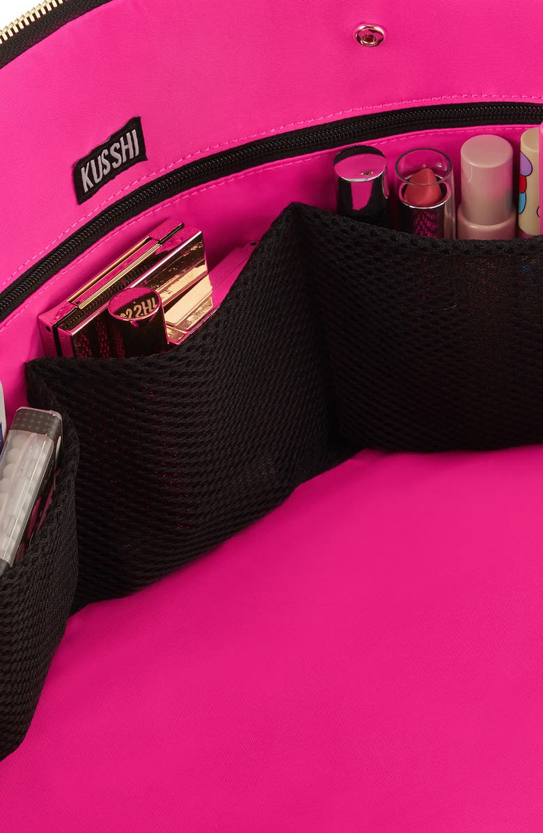 KUSSHI The Traveler Makeup Bag, Alternate, color, Satin Black/ Pink