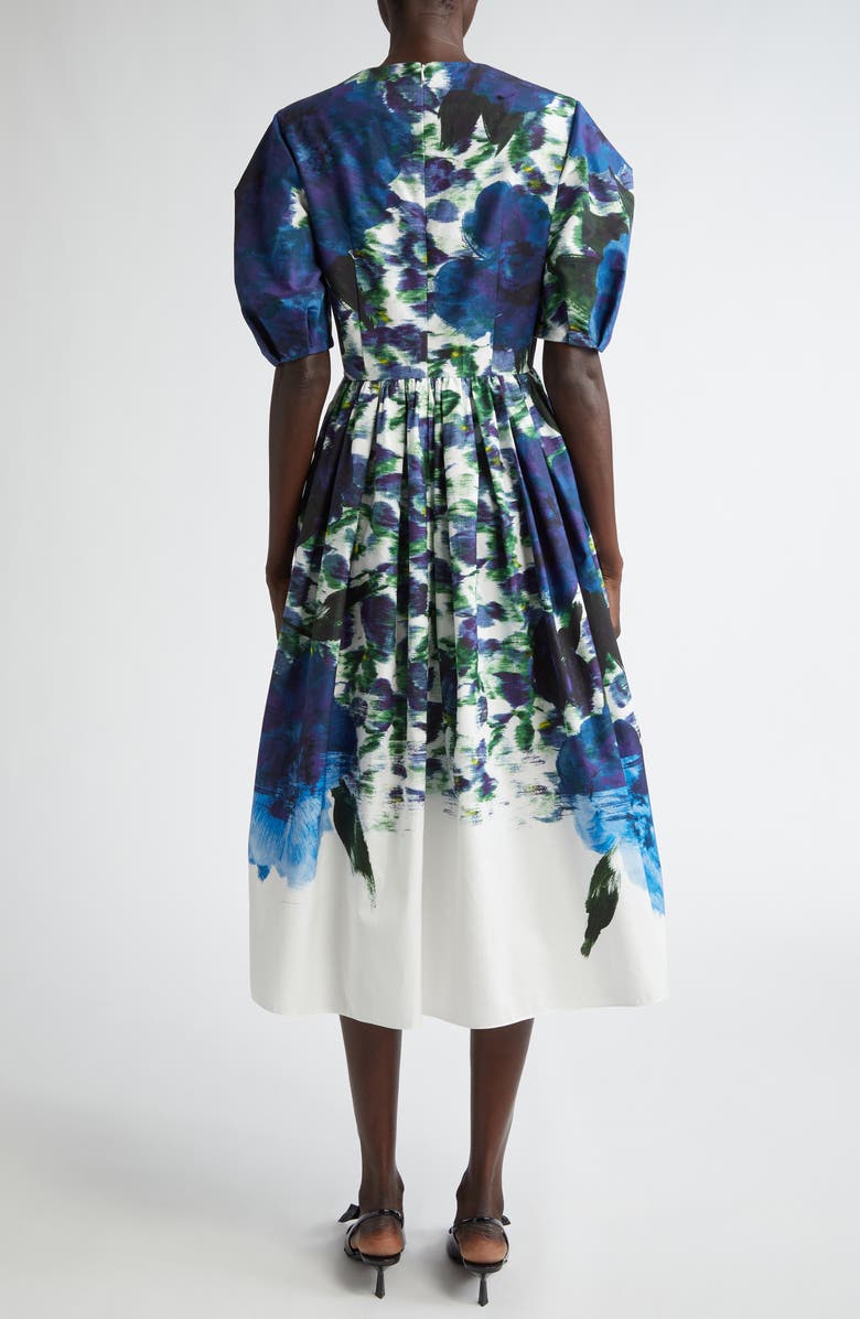 Erdem Floral Pleated Cotton Faille A-Line Midi Dress, Alternate, color, 