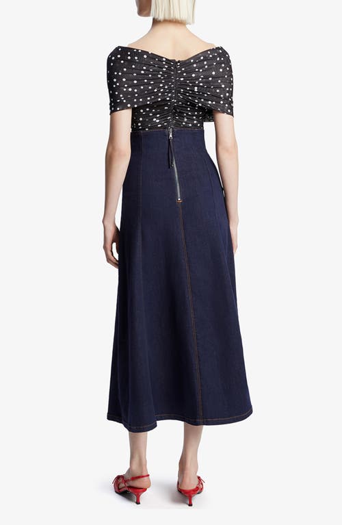 Bardot Vespera Polka Dot Off The Shoulder Mesh Bodysuit In Black Spot