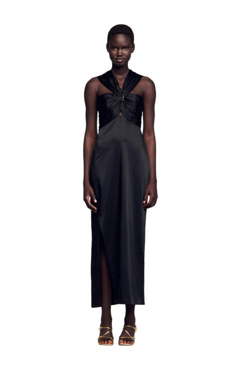 Slit satin-effect maxi dress