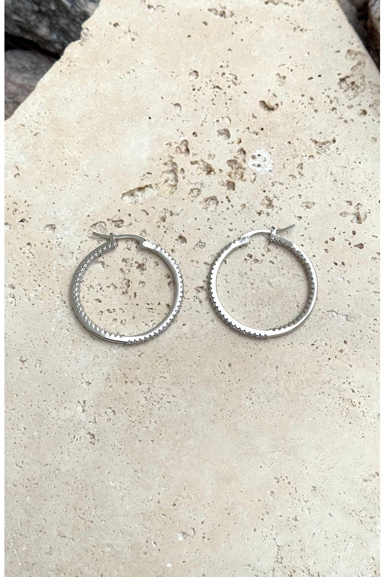Cubic Zirconia Inside Out Hoop Earrings, Alternate, color, SILVER