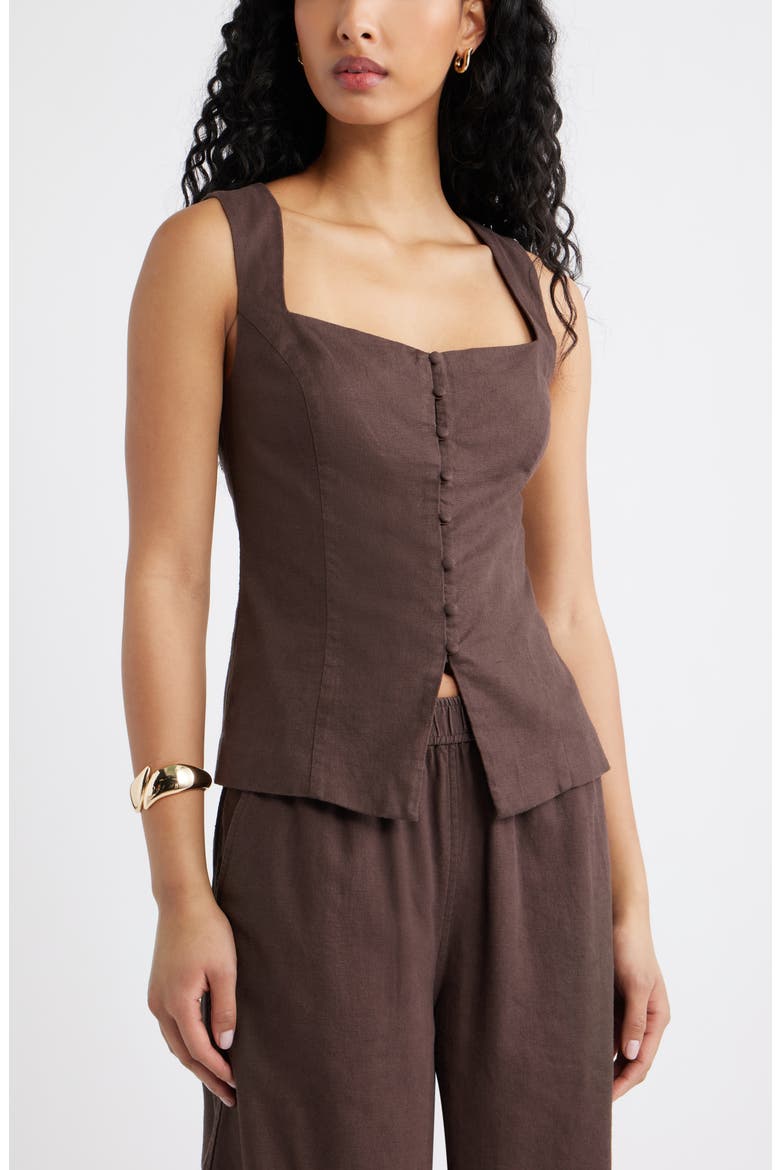 Sweetheart Neck Linen Blend Top, Main, color, BROWN SEAL