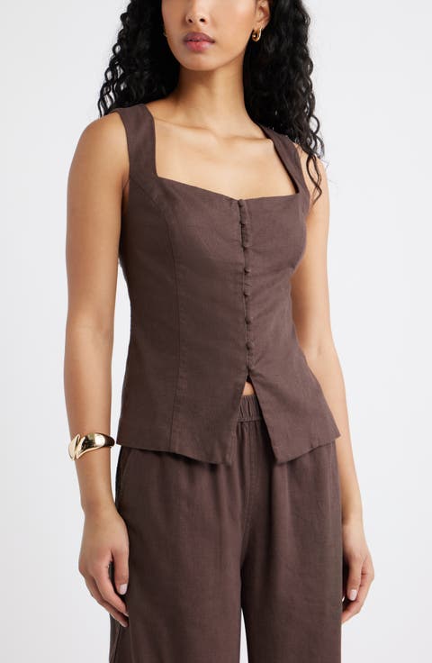 Sweetheart Neck Linen Blend Top