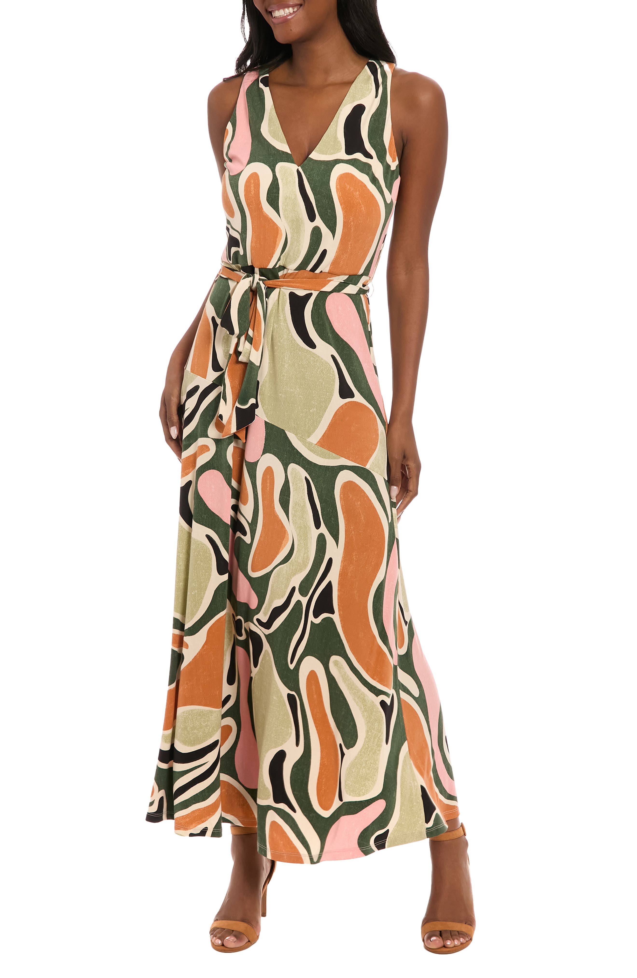 London Times Asymmetric Maxi Dress