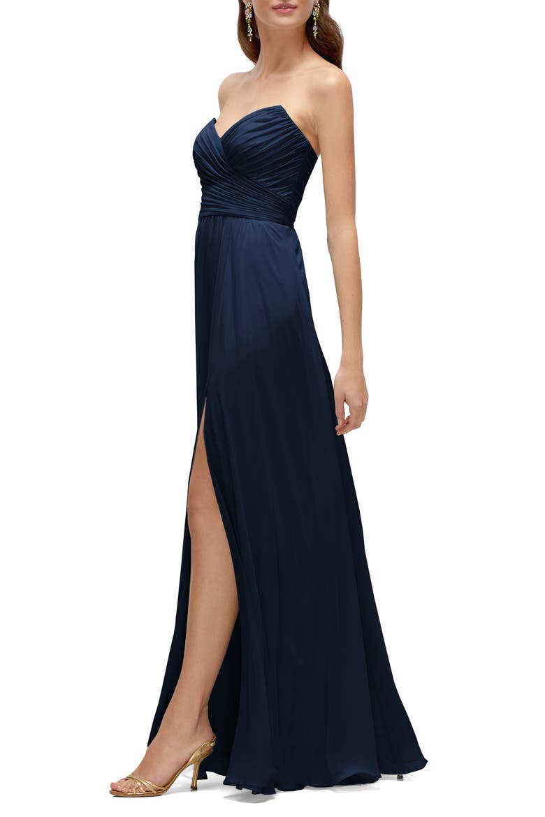long strapless chiffon dress and pleated bodice Sherri Hill 57028