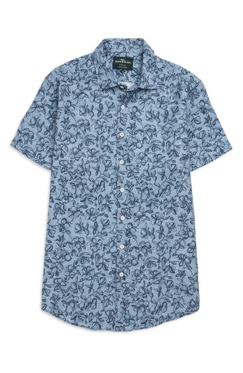 Rodd & Gunn Avonside Sports Fit Floral Short Sleeve Linen Button-up Shirt In Chambray