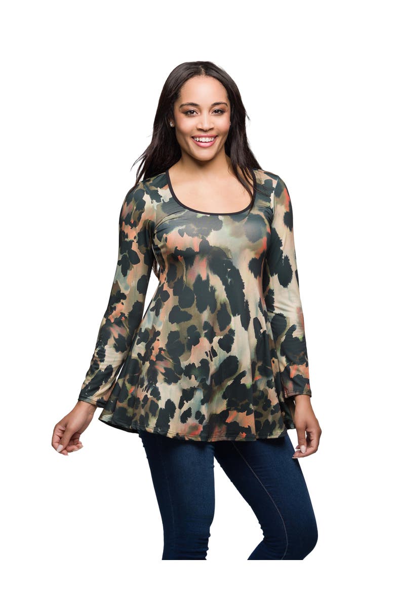 Long Sleeve Scoop Neck A Line Top, Alternate, color, Green Multi