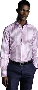 Charles Tyrwhitt Wide Stripe Non-Iron Twill Cutaway Slim Fit Shirt Single Cuff