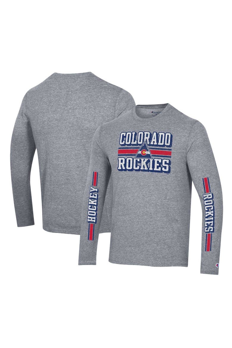 Men's Champion Heather Gray CO Rockies Tri-Blend Dual-Stripe Long Sleeve T-Shirt, Main, color, Heather Gray