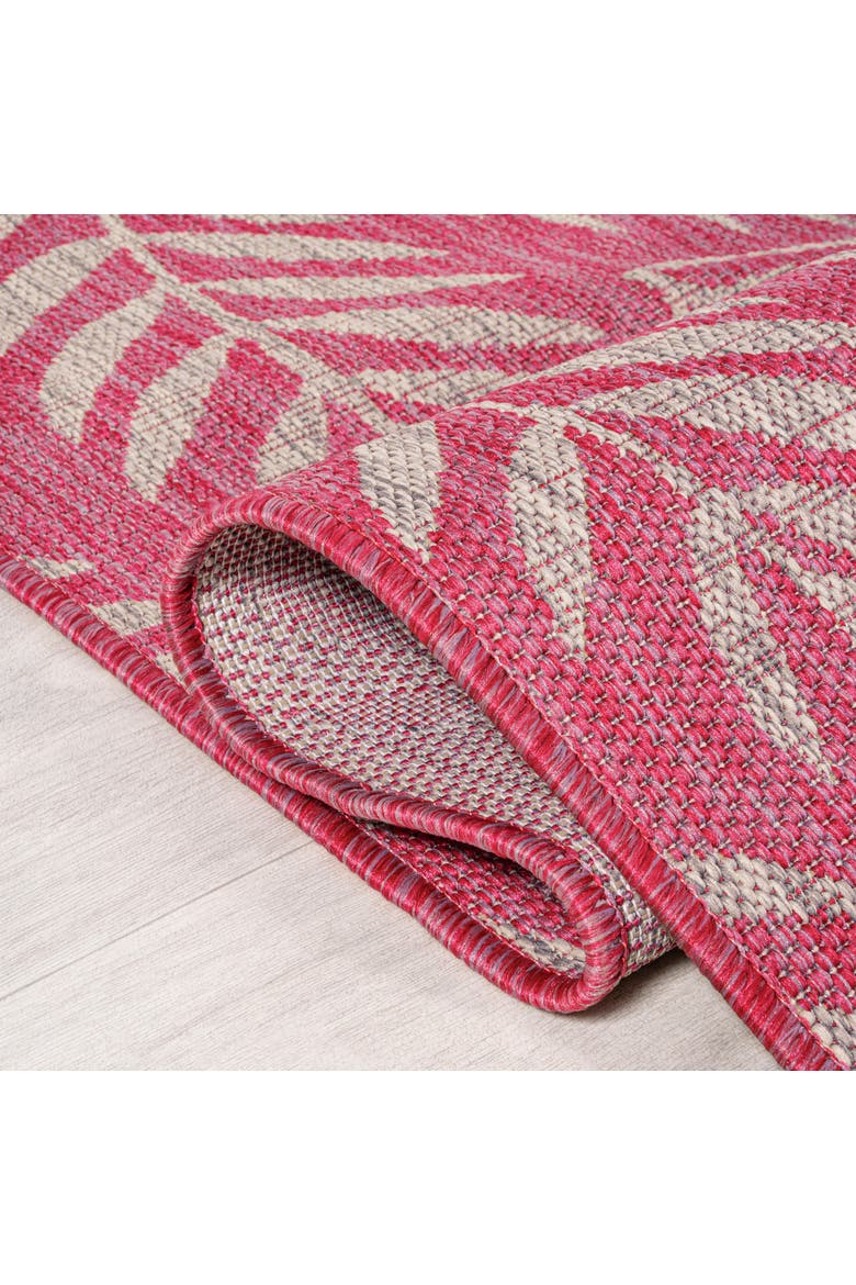 Nevis Palm Frond Indoor/Outdoor Round Area Rug, Alternate, color, Fuchsia/Light Gray