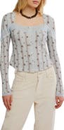Free People Let's Party Floral Lace Trim Cotton Waffle Knit Button-Up Top