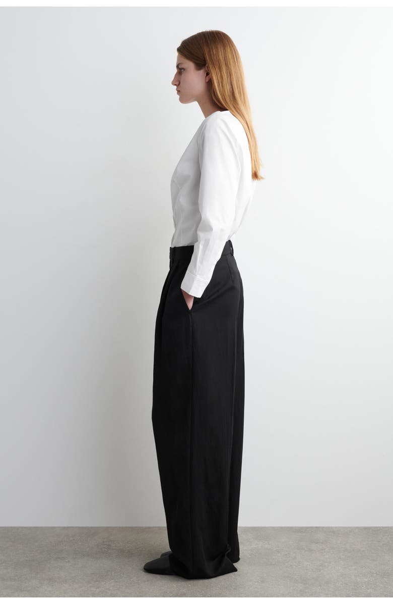 COS Relaxed Fluid Wide-Leg Pants, Alternate, color, Black