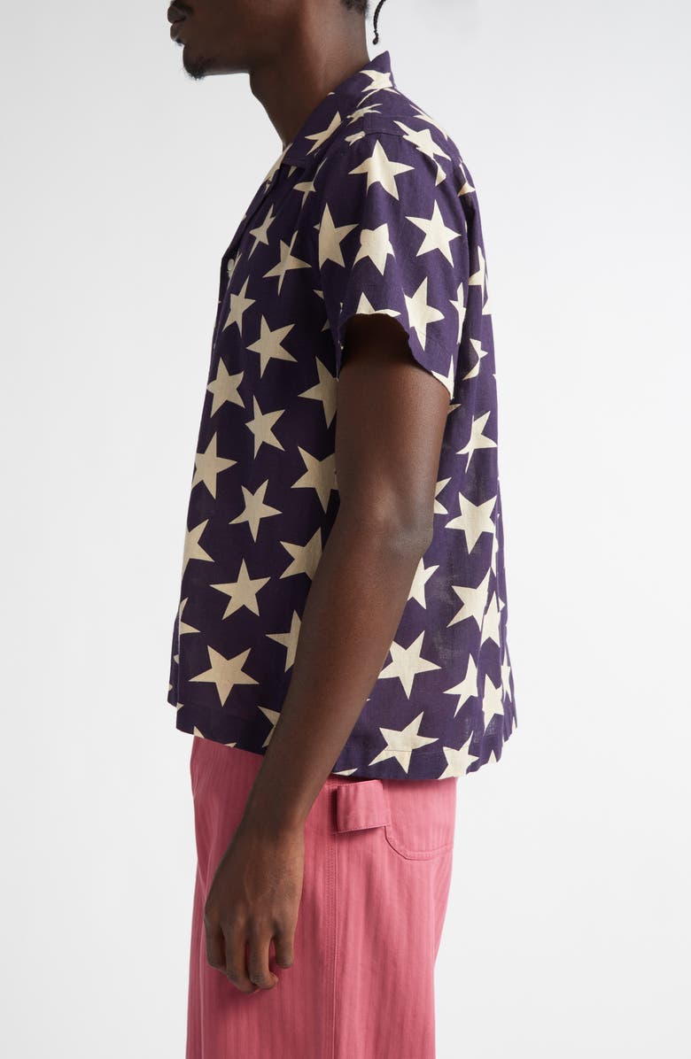 Bode Starry Short Sleeve Button-Up Shirt, Alternate, color, Navy