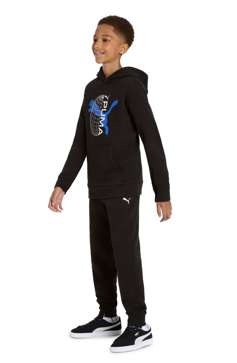 PUMA Kids' Graphic T-Shirt, Hoodie & Joggers Set, Alternate, color, Black