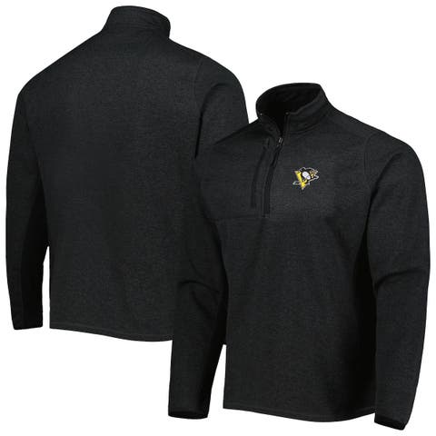 Men's Antigua Heathered Black Pittsburgh Penguins Course Quarter-Zip Jacket