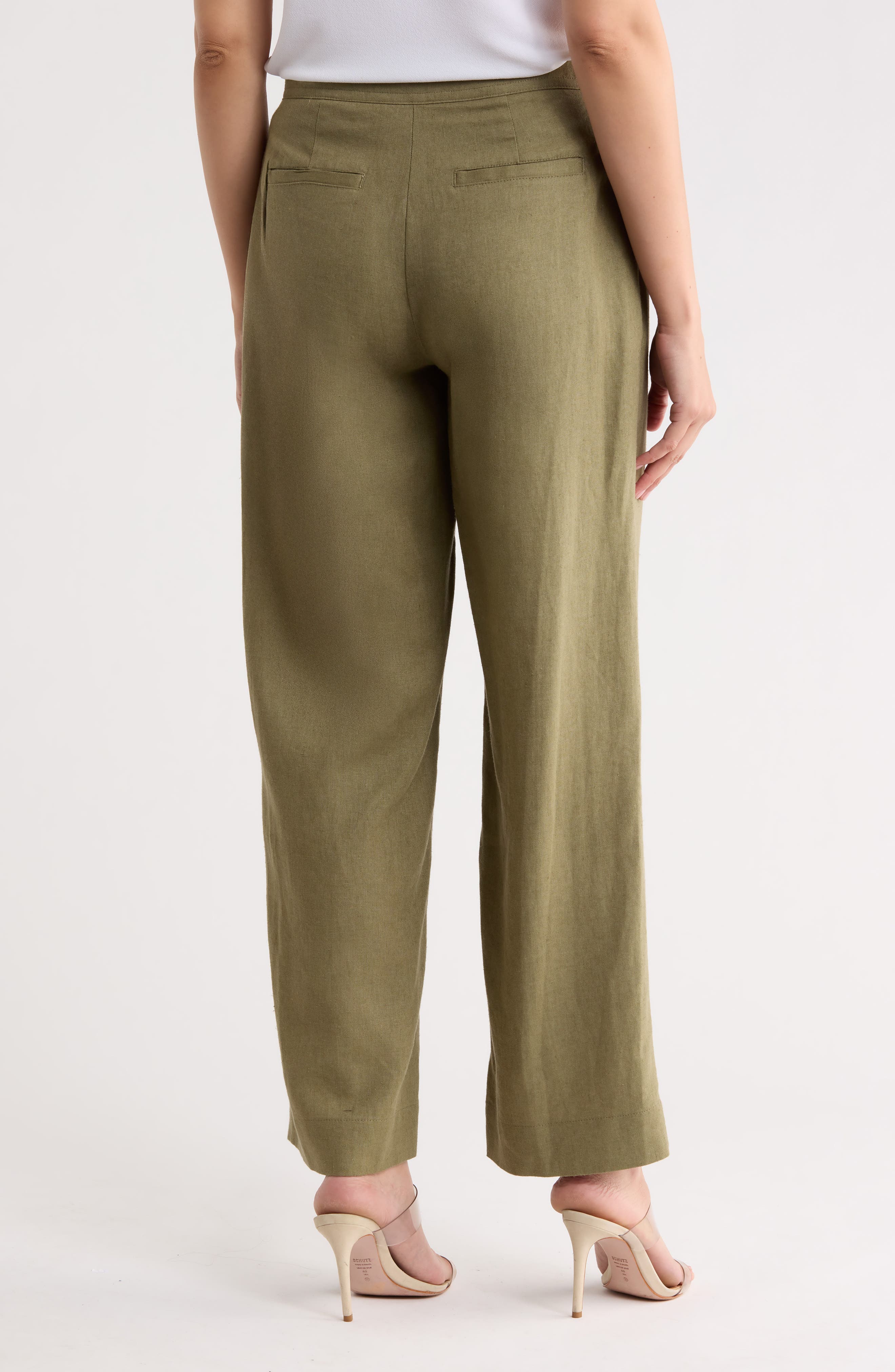 Pleated Linen Drawstring Wide Leg Pants - image 4