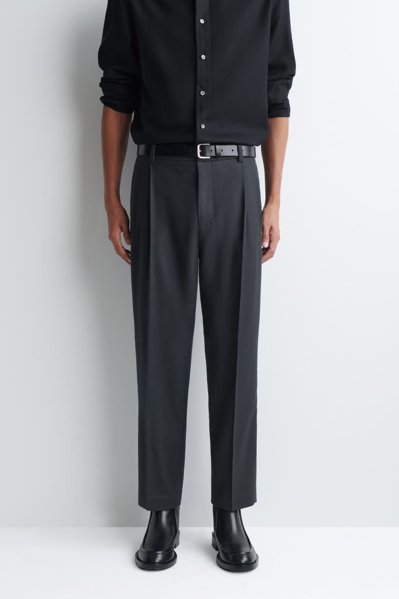 Pleated Wool Relaxed-fit Straight-leg Pants, Alternate, color, NAVY
