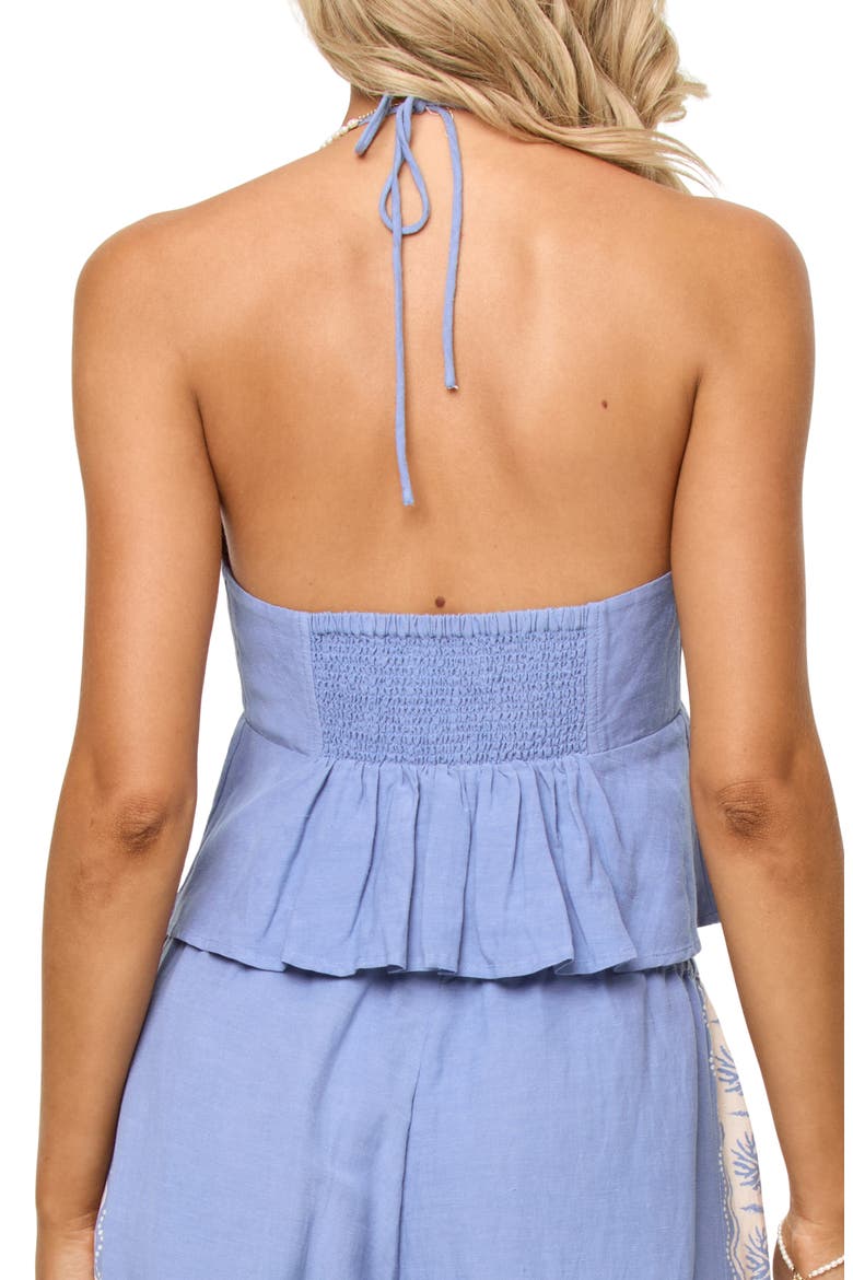 April Tie Front Halter Linen Cover-Up Top, Alternate, color, SHELL OR HIGH WATER